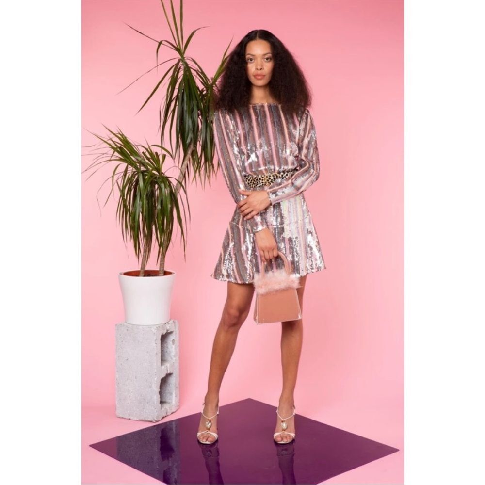 RIXO Kyla Sequin Striped Mini Dress XS
